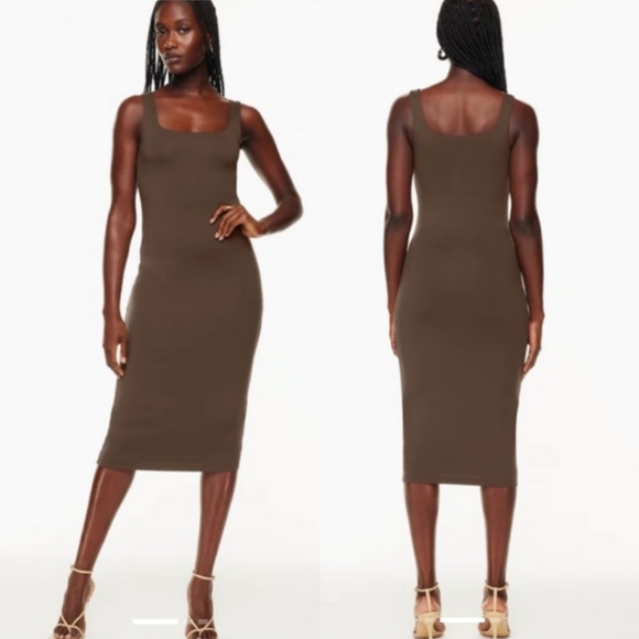 Aritzia Dresses & Skirts - Aritzia Babaton Contour Square Neck Midi dress, Brown